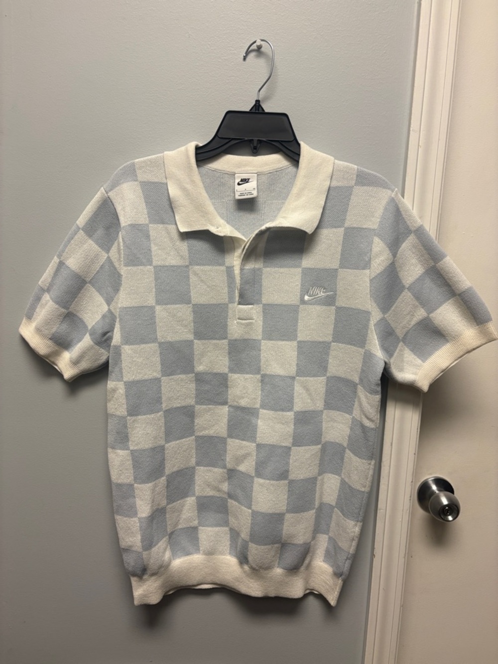 Nike Men’s Checkerboard Polo Shirt in Sail Pure Platinum
